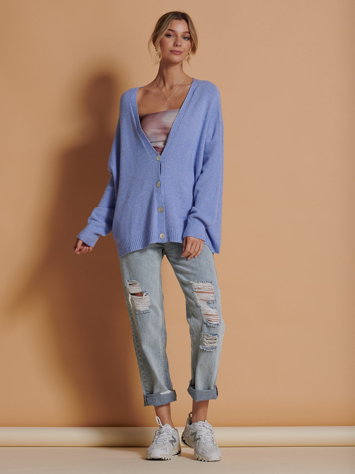 Soft Knit Shell Button Cardigan, Grapemist