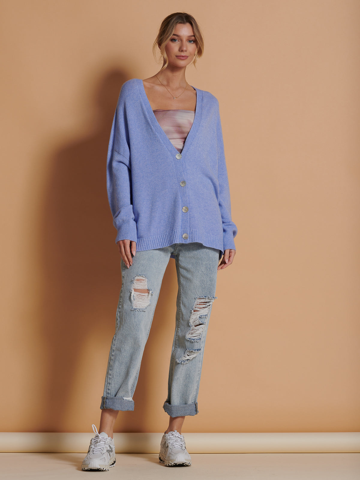 Soft Knit Shell Button Cardigan, Grapemist