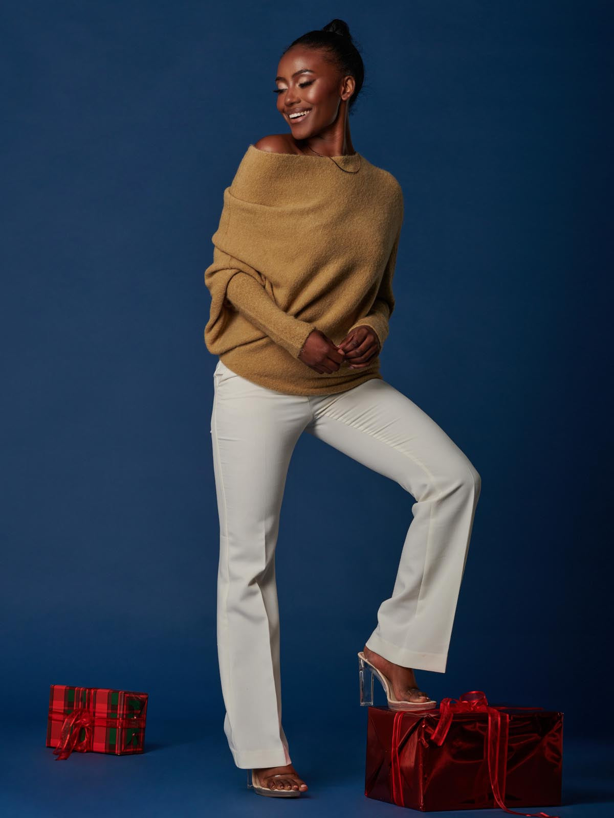 Made in Italy Wool Blend Asymmetric Soft Knit Jumper, Almond