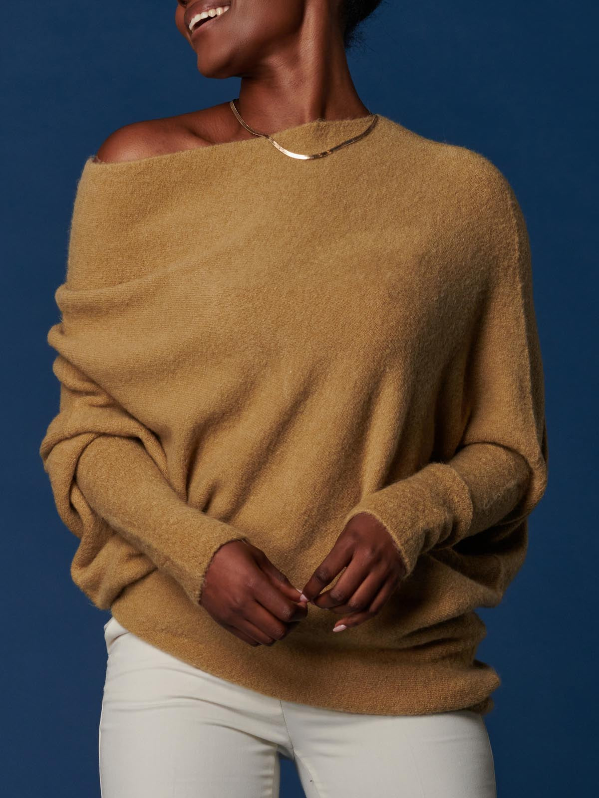 Made in Italy Wool Blend Asymmetric Soft Knit Jumper, Almond