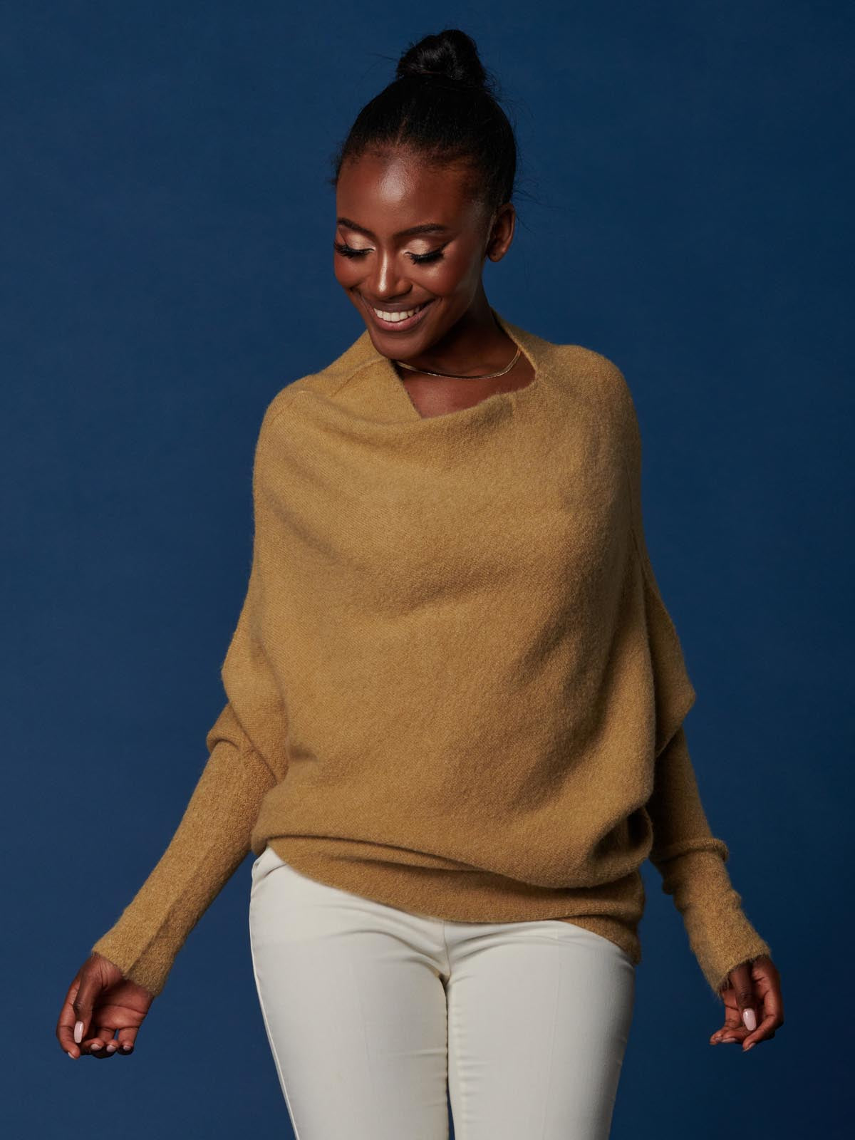 Made in Italy Wool Blend Asymmetric Soft Knit Jumper, Almond