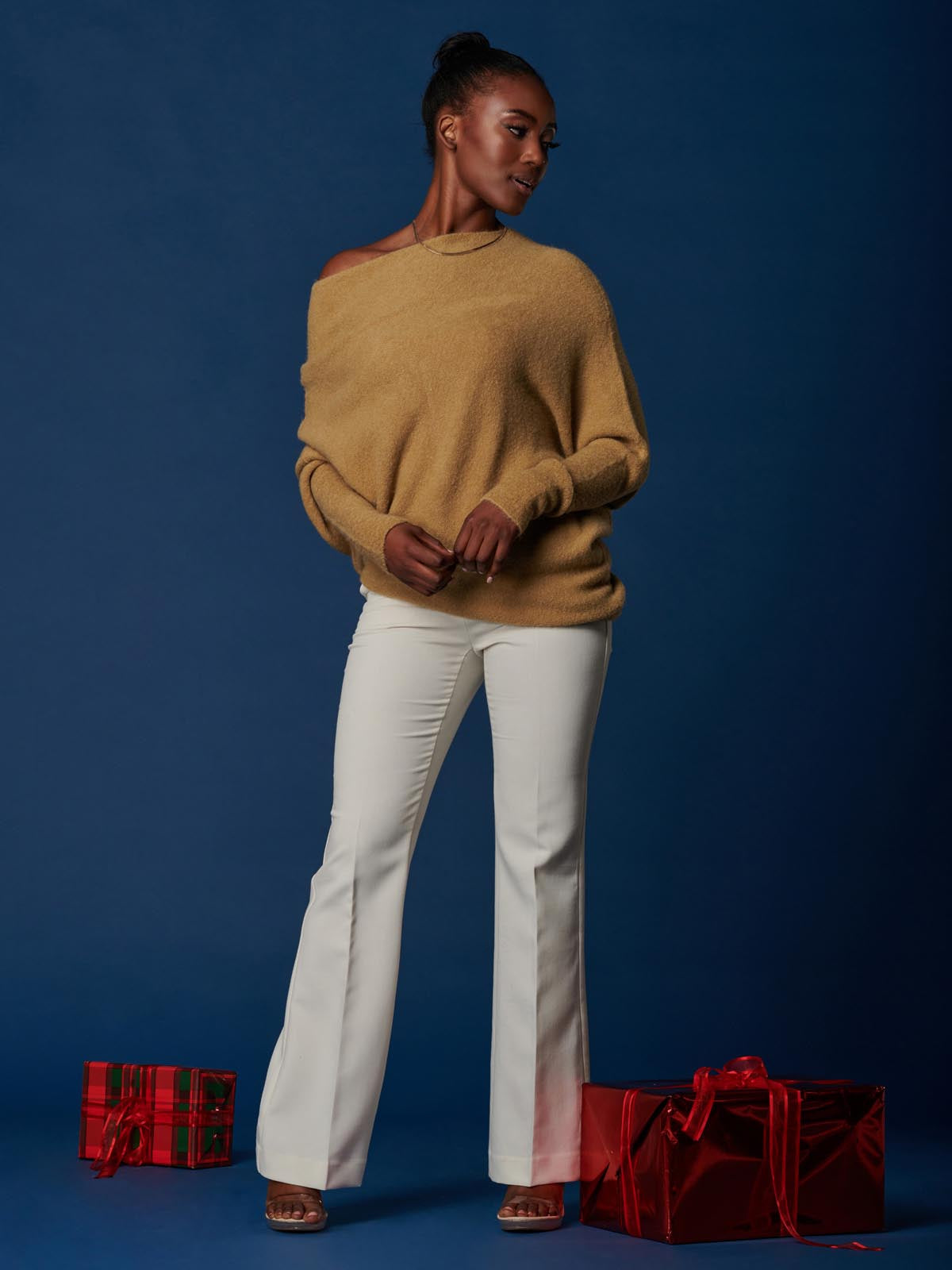 Made in Italy Wool Blend Asymmetric Soft Knit Jumper, Almond