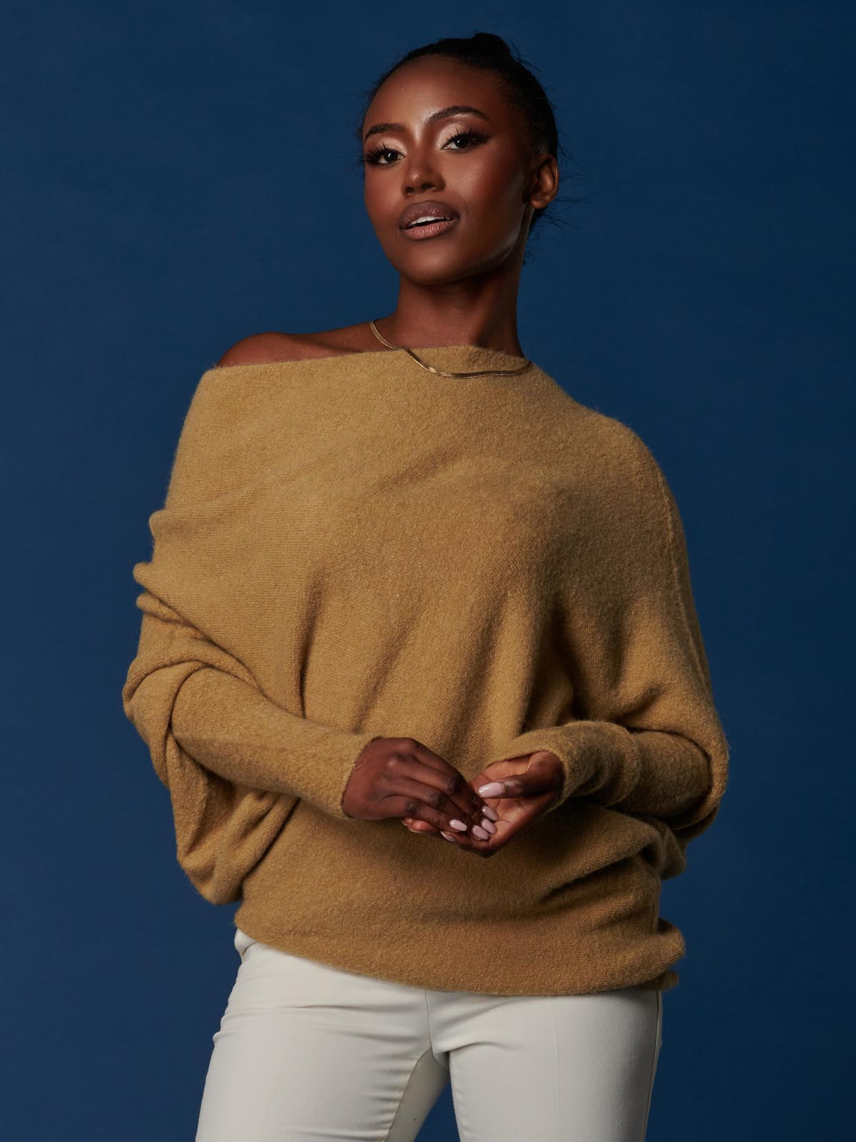 Made in Italy Wool Blend Asymmetric Soft Knit Jumper, Almond