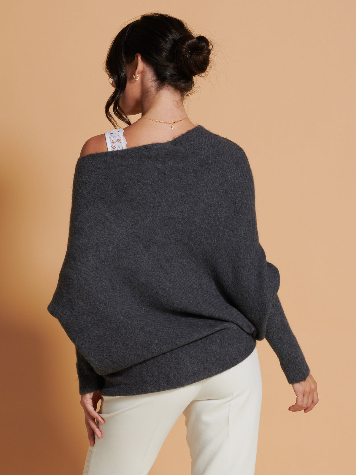 Made in Italy Wool Blend Asymmetric Soft Knit Jumper, Antra