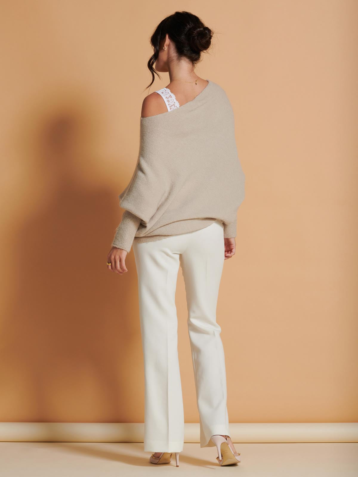 Made in Italy Wool Blend Asymmetric Soft Knit Jumper, Beige