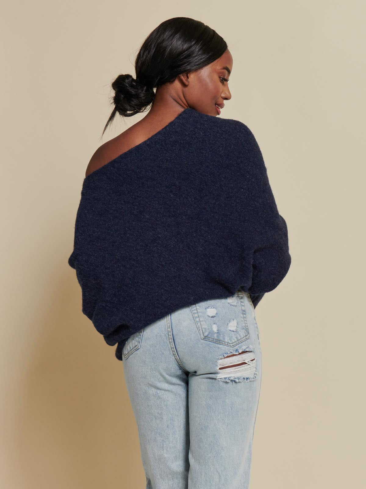 Made in Italy Wool Blend Asymmetric Knit Jumper, Navy