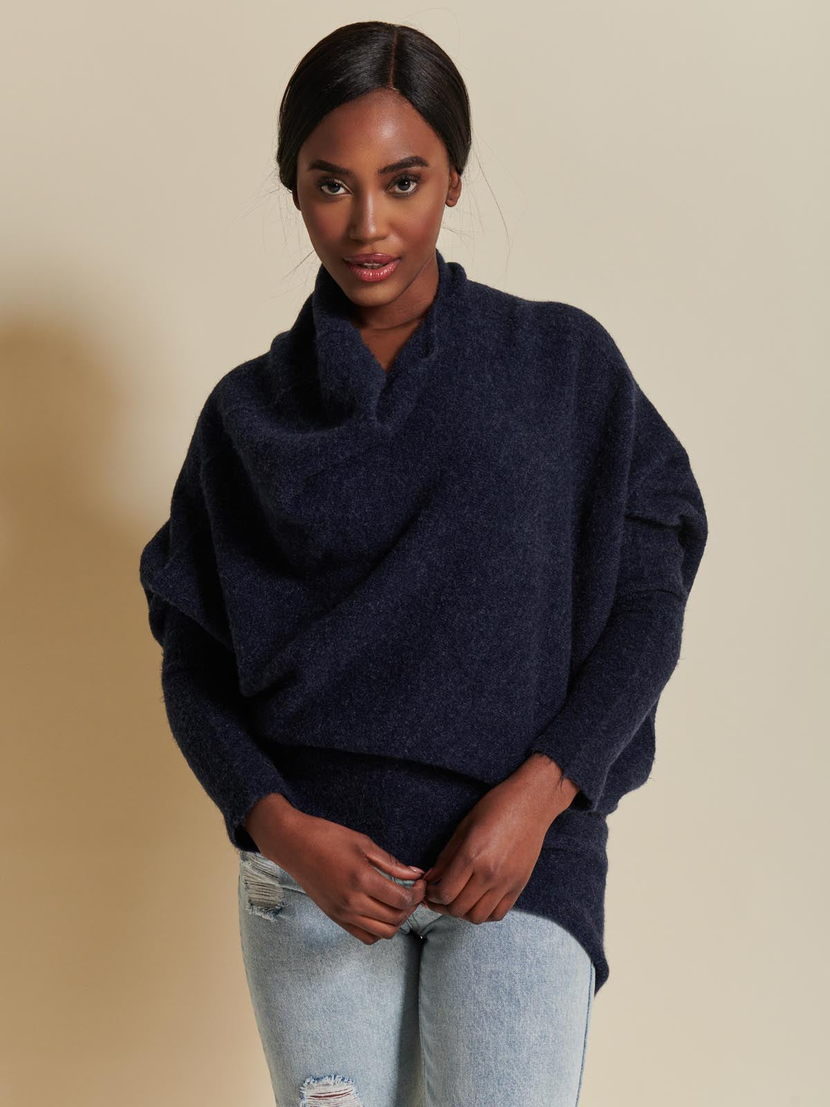 Made in Italy Wool Blend Asymmetric Knit Jumper, Navy
