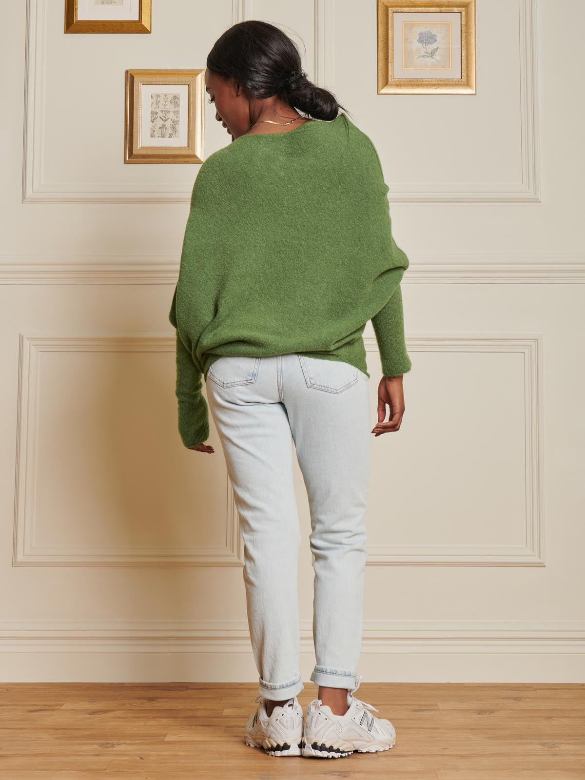 Made in Italy Wool Blend Asymmetric Knit Jumper, Olive Green