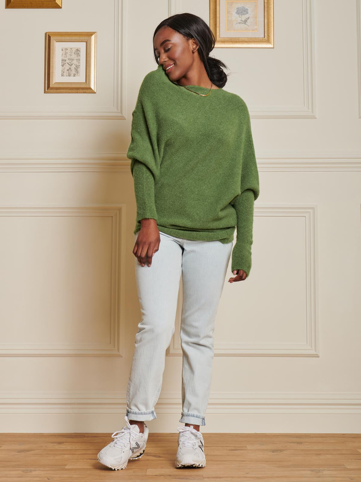 Made in Italy Wool Blend Asymmetric Knit Jumper, Olive Green
