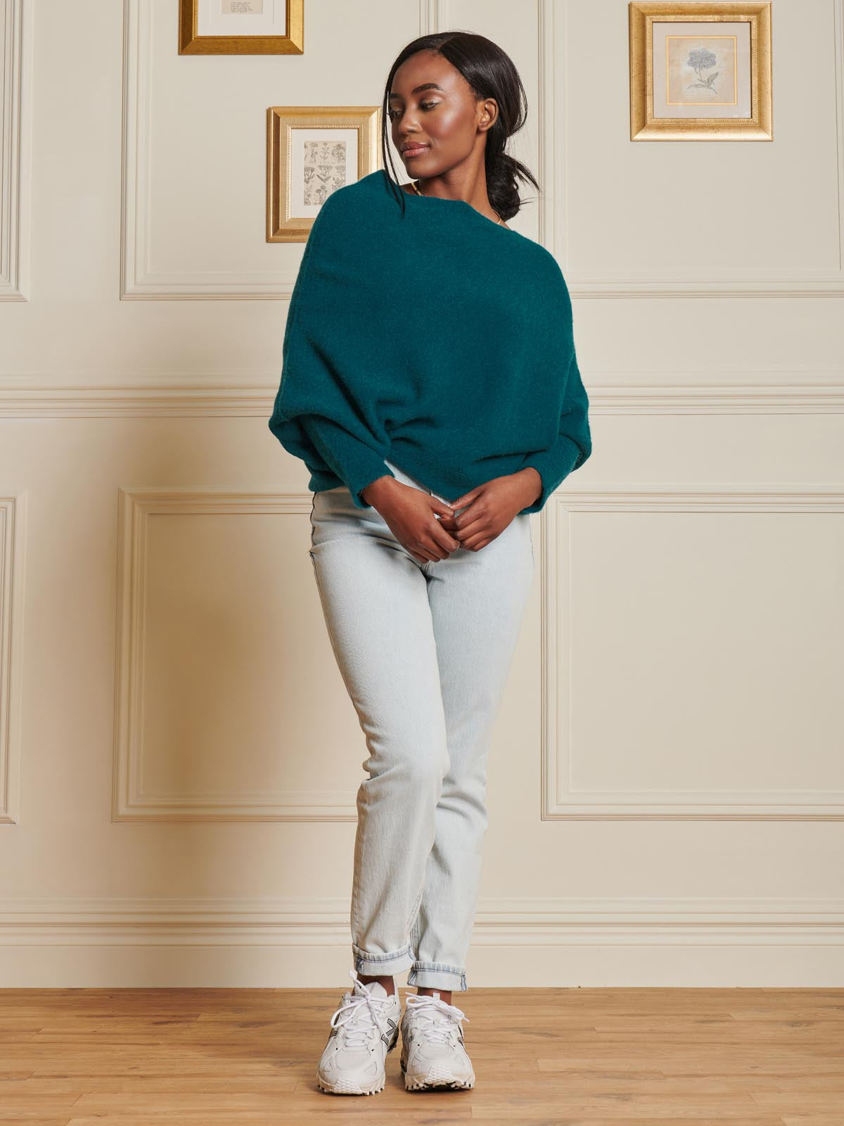 Made in Italy Wool Blend Asymmetric Knit Jumper, Peacock Blue