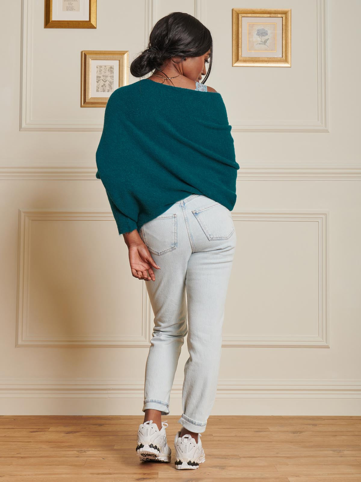 Made in Italy Wool Blend Asymmetric Knit Jumper, Peacock Blue