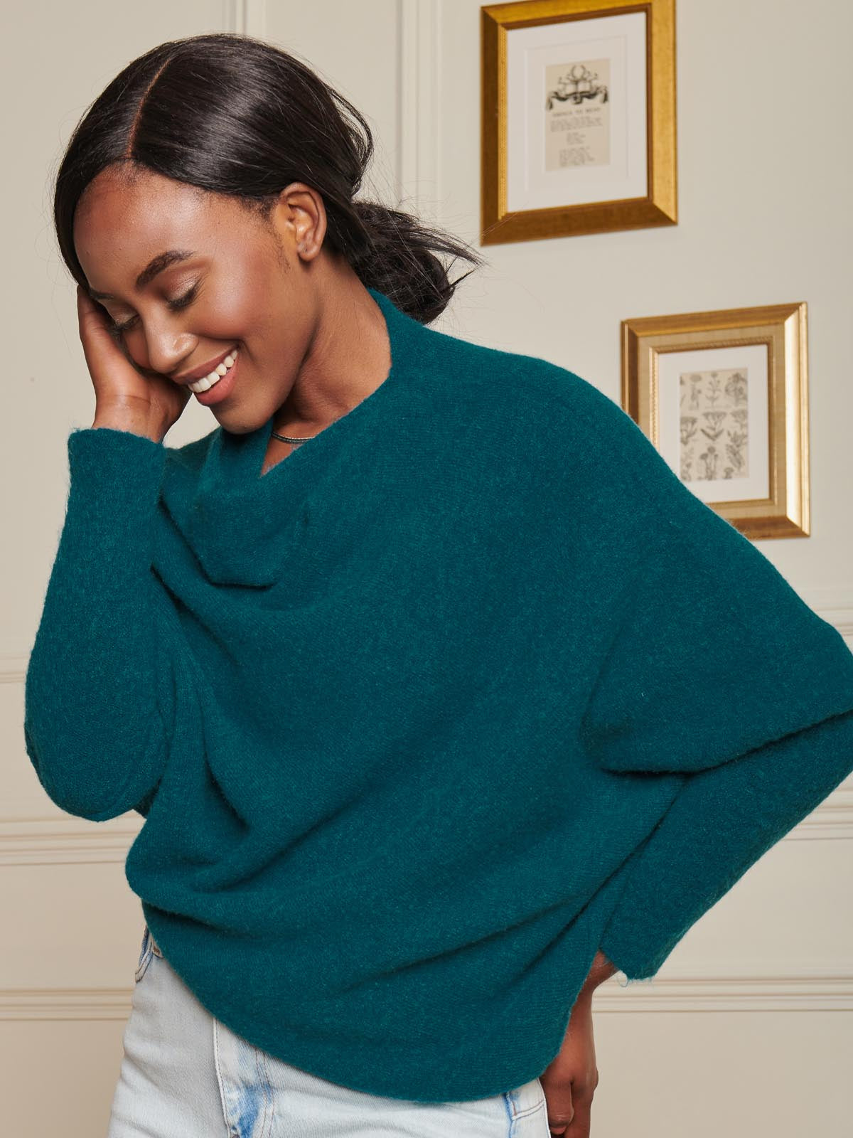 Made in Italy Wool Blend Asymmetric Knit Jumper, Peacock Blue