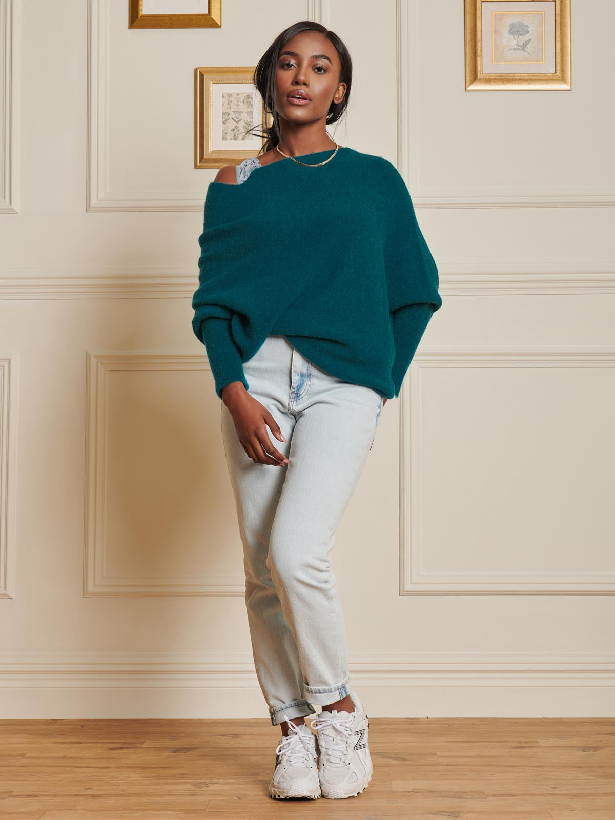 Made in Italy Wool Blend Asymmetric Knit Jumper, Peacock Blue