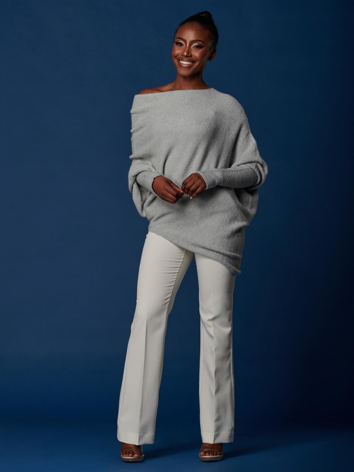 Made in Italy Wool Blend Asymmetric Soft Knit Jumper, Perla