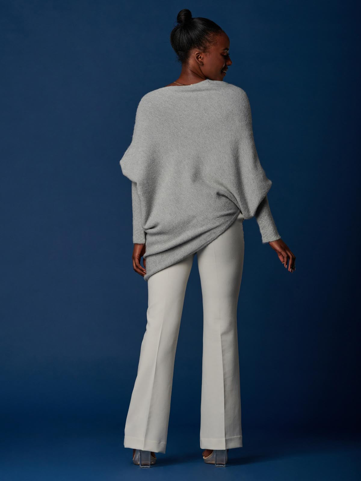Made in Italy Wool Blend Asymmetric Soft Knit Jumper, Perla