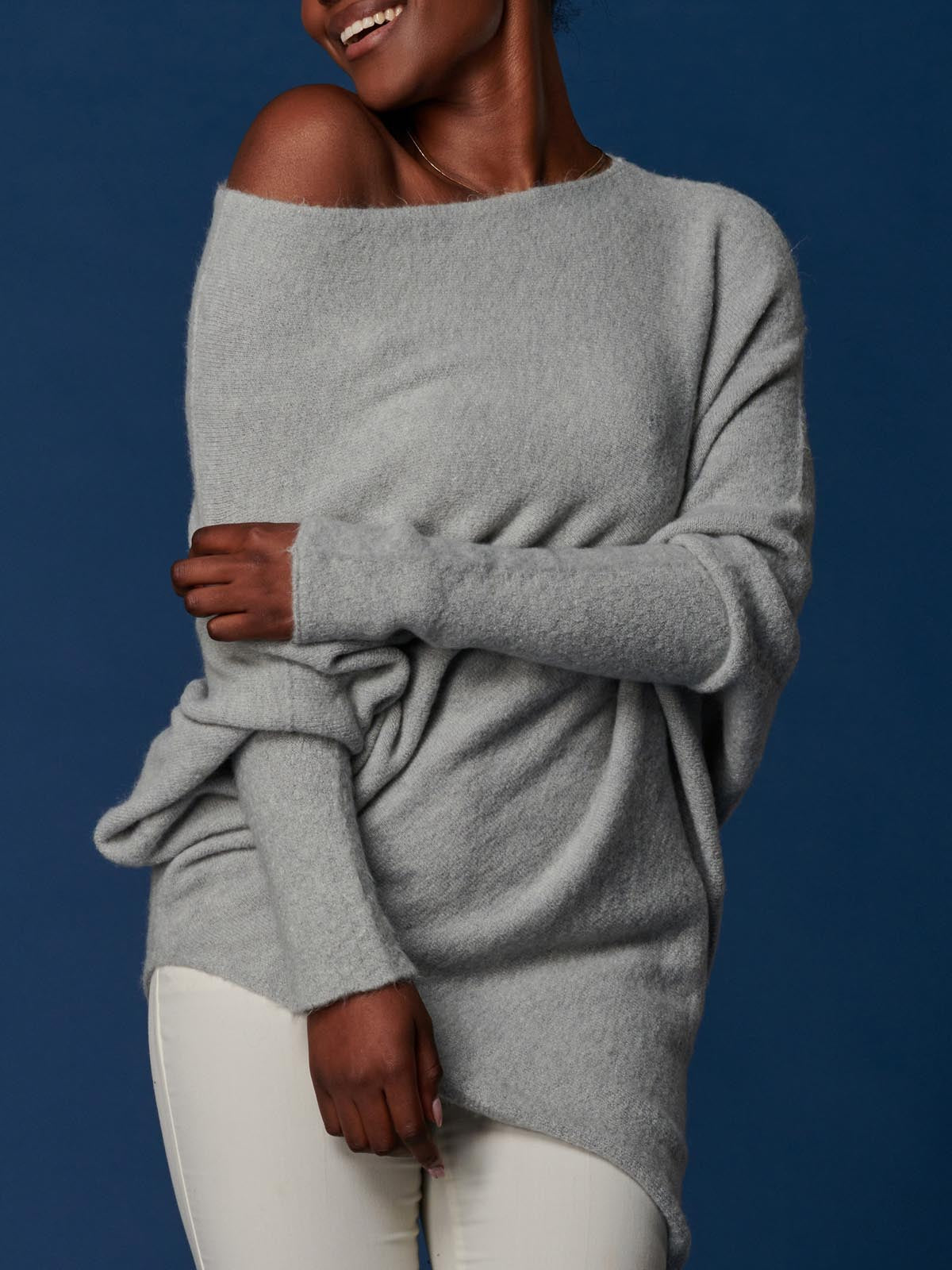 Made in Italy Wool Blend Asymmetric Soft Knit Jumper, Perla