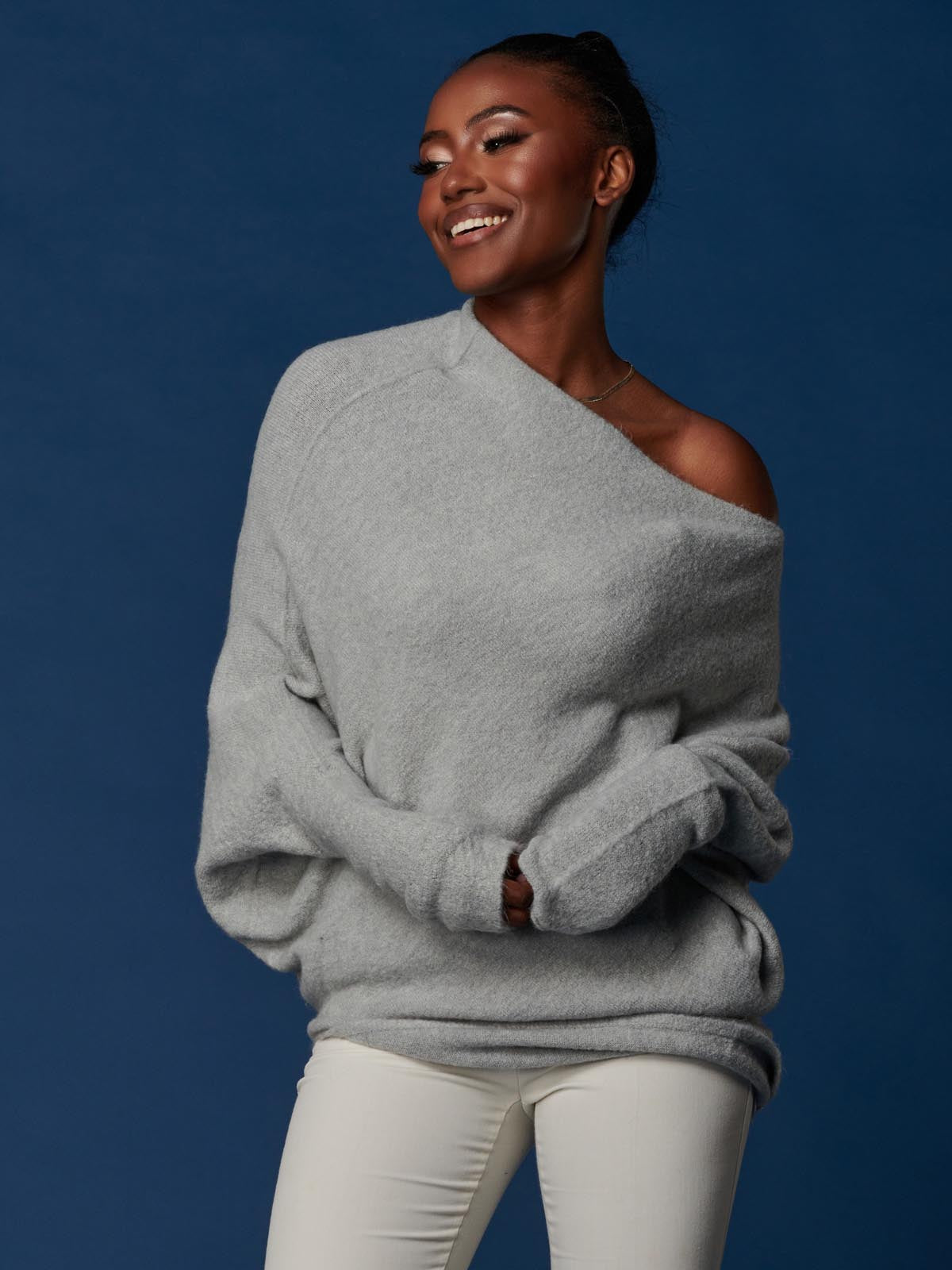 Made in Italy Wool Blend Asymmetric Soft Knit Jumper, Perla