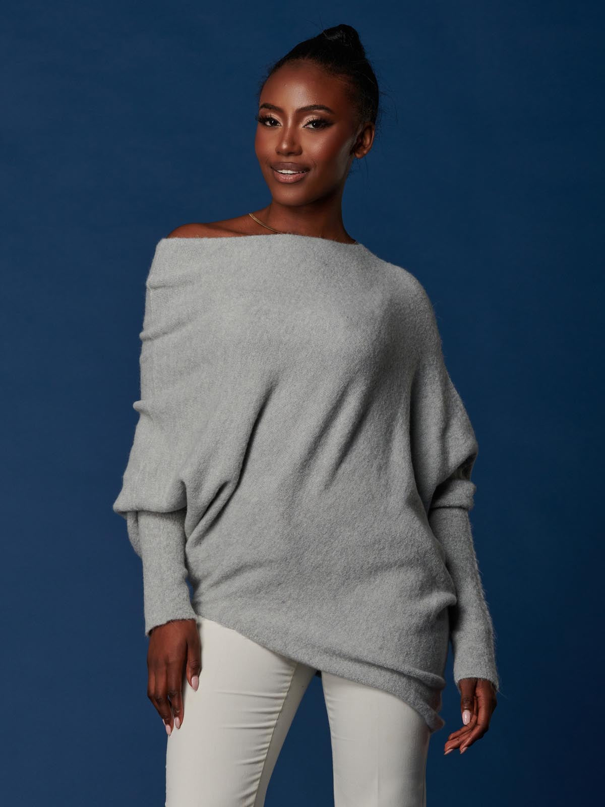 Made in Italy Wool Blend Asymmetric Soft Knit Jumper, Perla