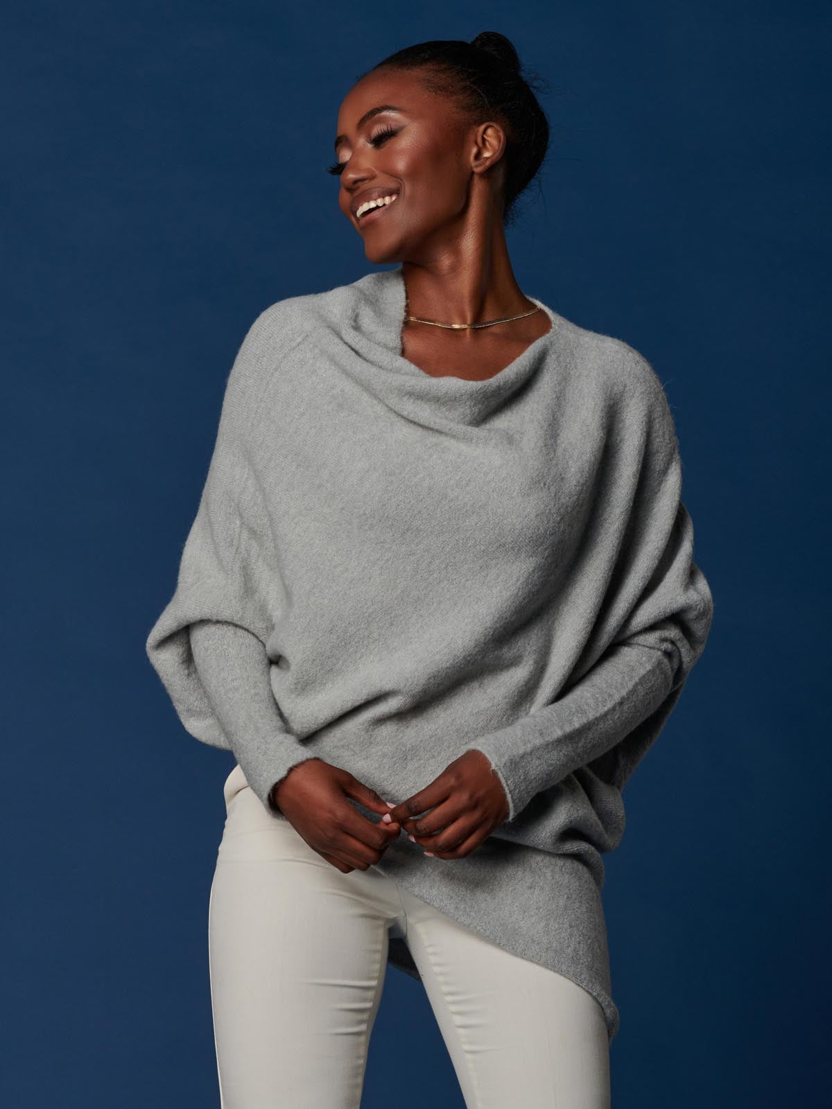 Made in Italy Wool Blend Asymmetric Soft Knit Jumper, Perla