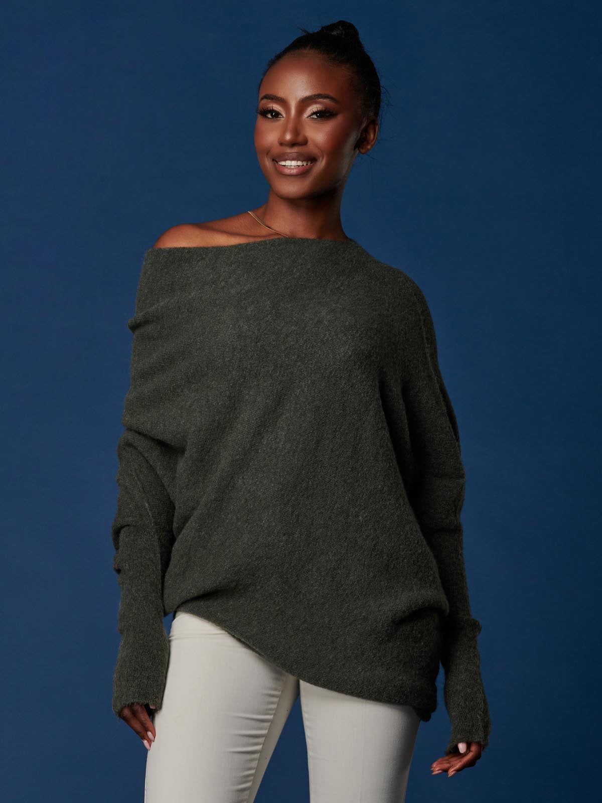 Made in Italy Wool Blend Asymmetric Soft Knit Jumper, Rosin