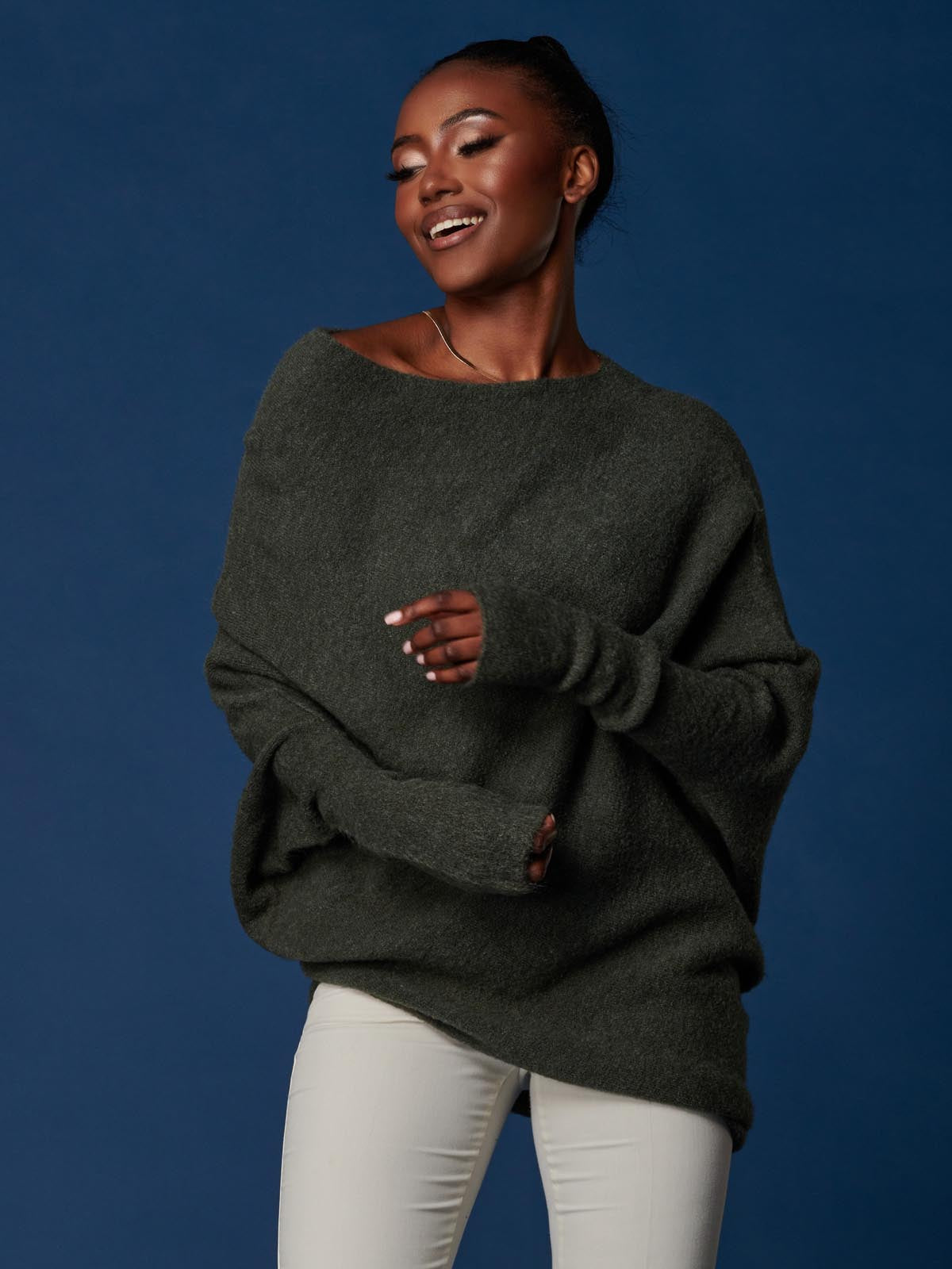 Made in Italy Wool Blend Asymmetric Soft Knit Jumper, Rosin