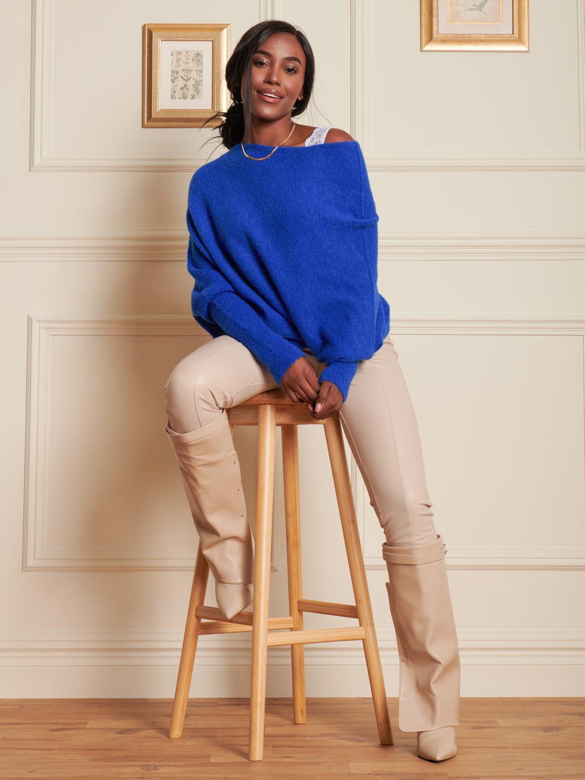 Made in Italy Wool Blend Asymmetric Knit Jumper, Royal Blue