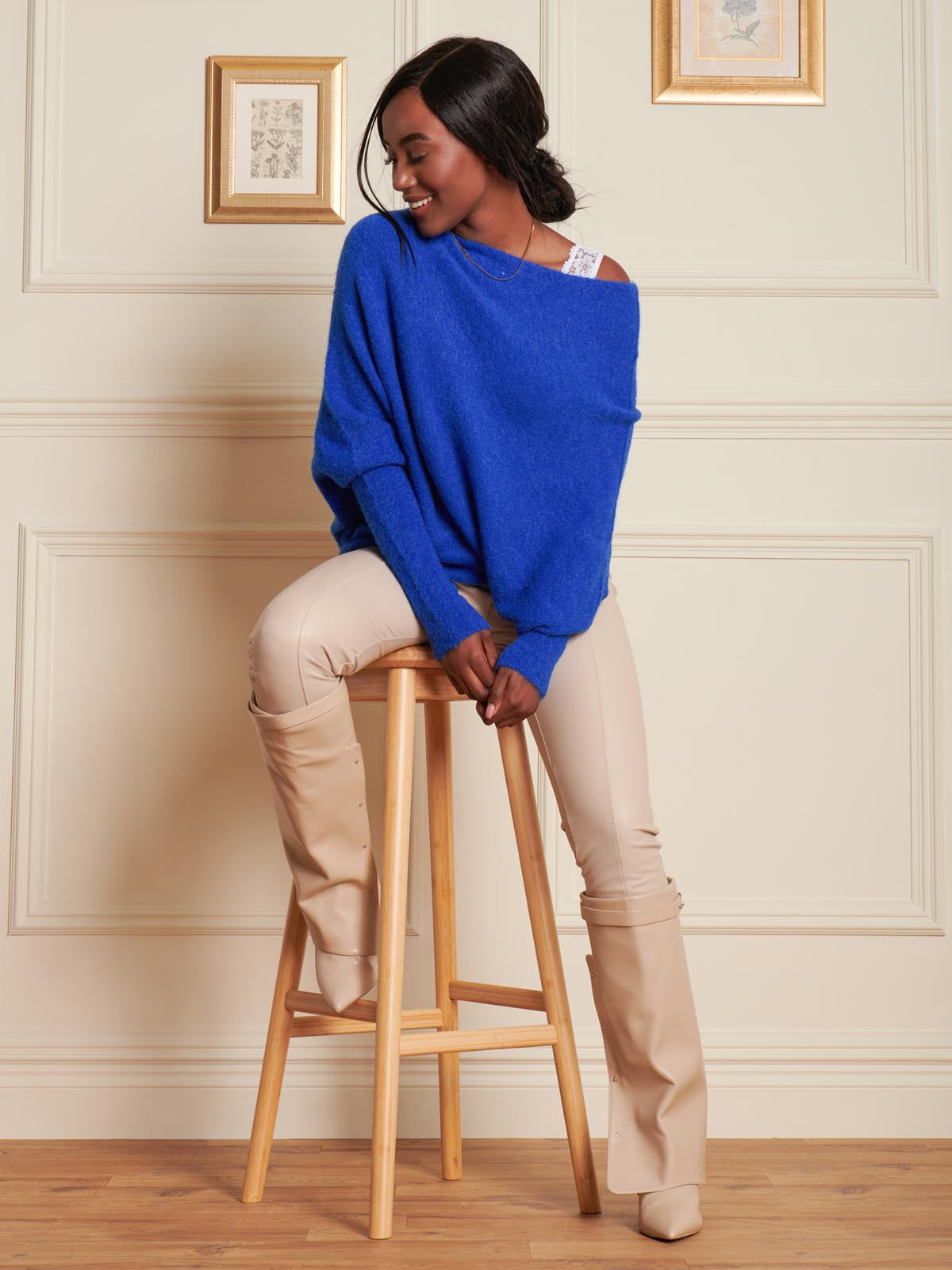Made in Italy Wool Blend Asymmetric Knit Jumper, Royal Blue