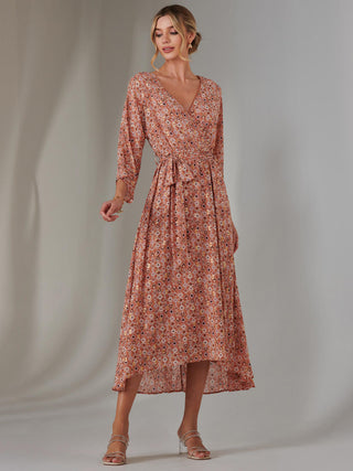 Gold Spot Printed Chiffon Maxi Dress, Orange Multi