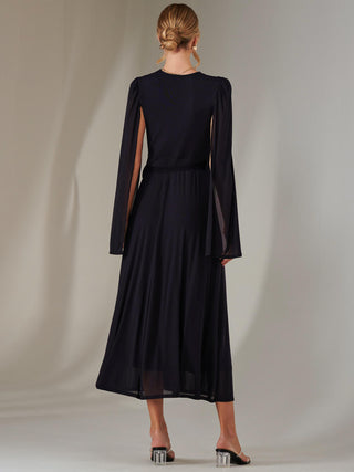 Amira Cape Sleeve Wrapped Maxi Dress, Navy