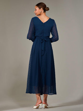 Long Sleeve Chiffon Midaxi Dress, Navy