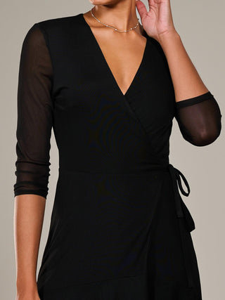 Mesh Wrap Midaxi Dress, Black