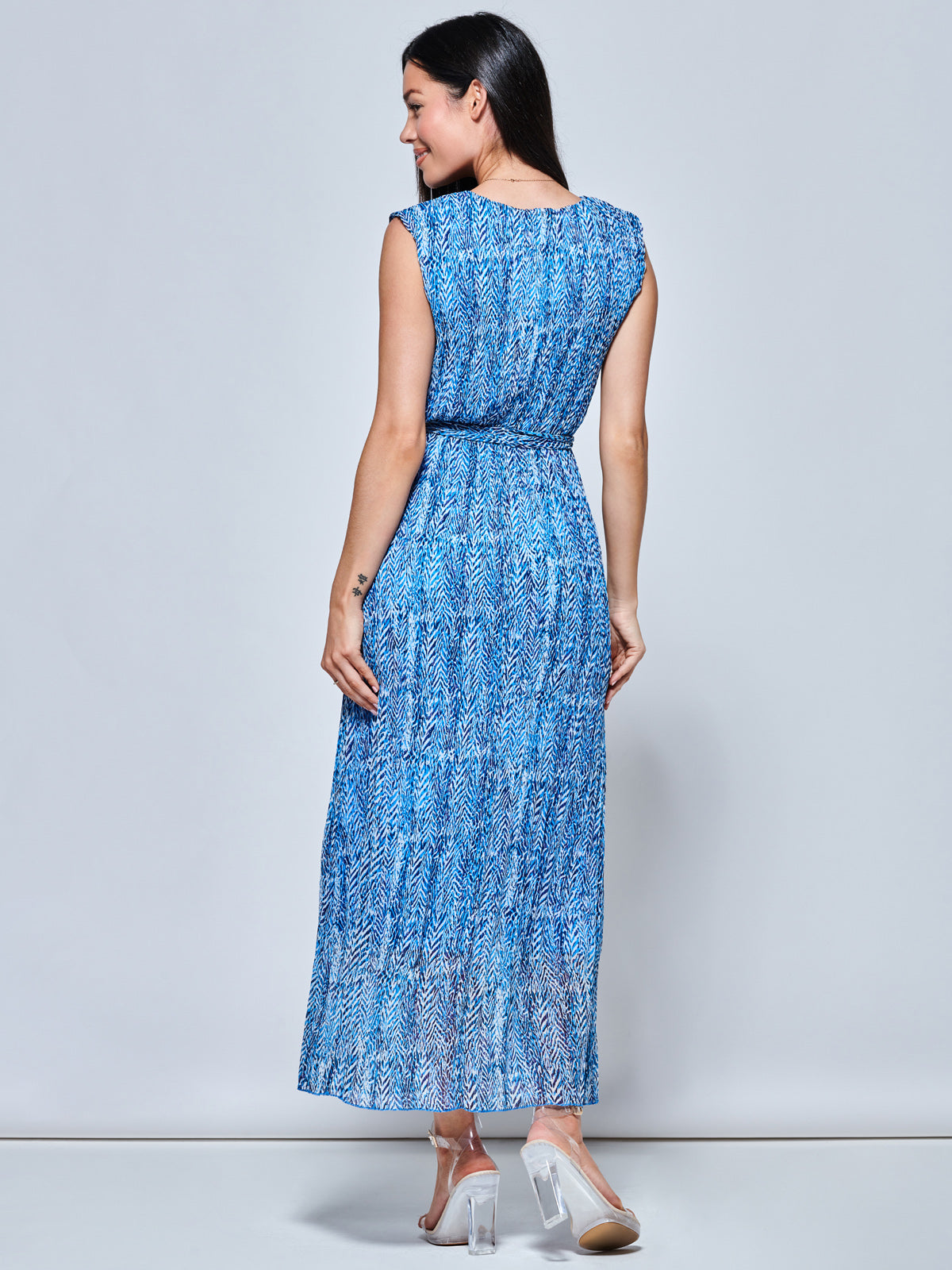 Hollyn Pleated Chiffon Maxi Dress, Blue Abstract