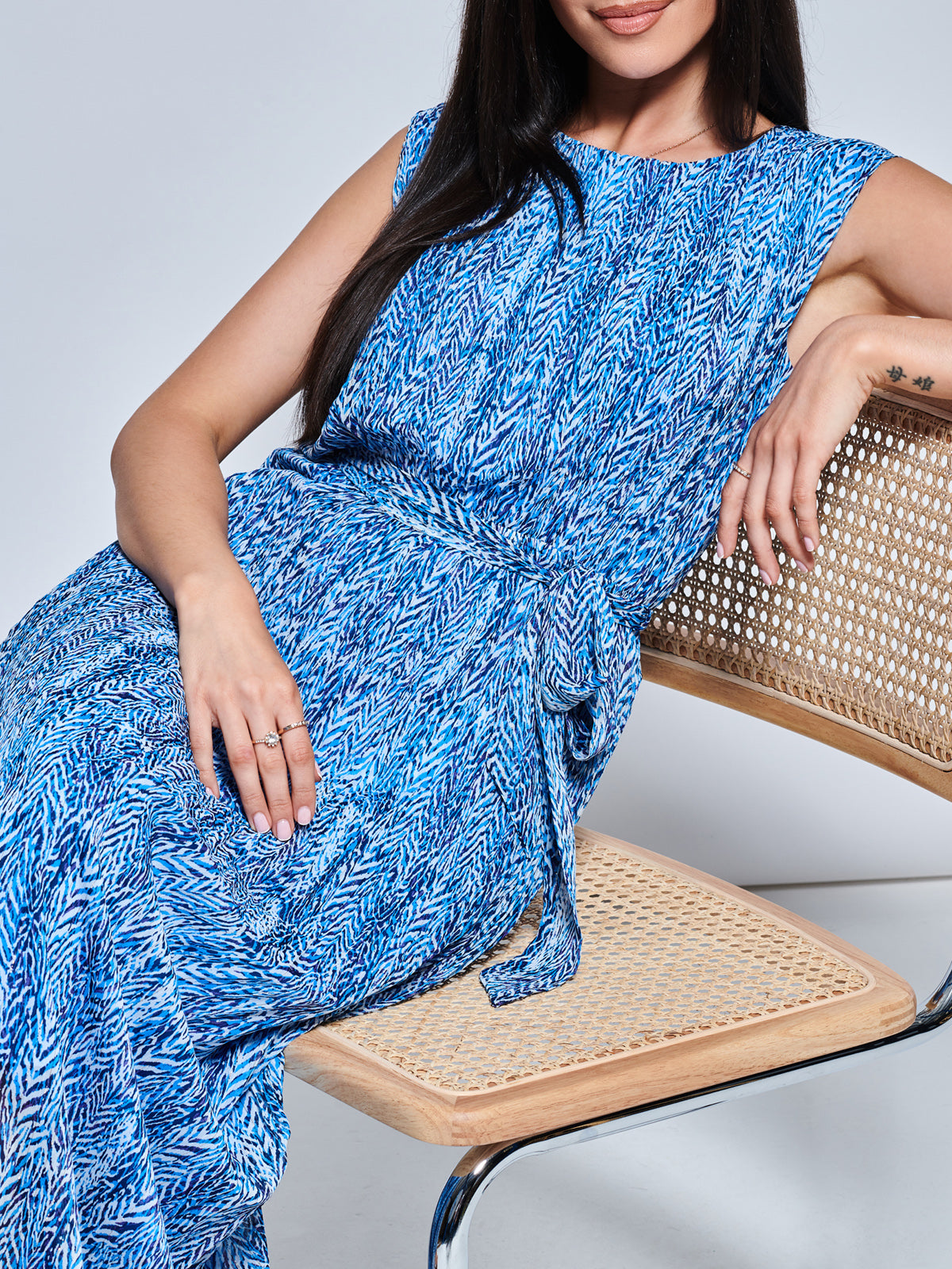 Hollyn Pleated Chiffon Maxi Dress, Blue Abstract