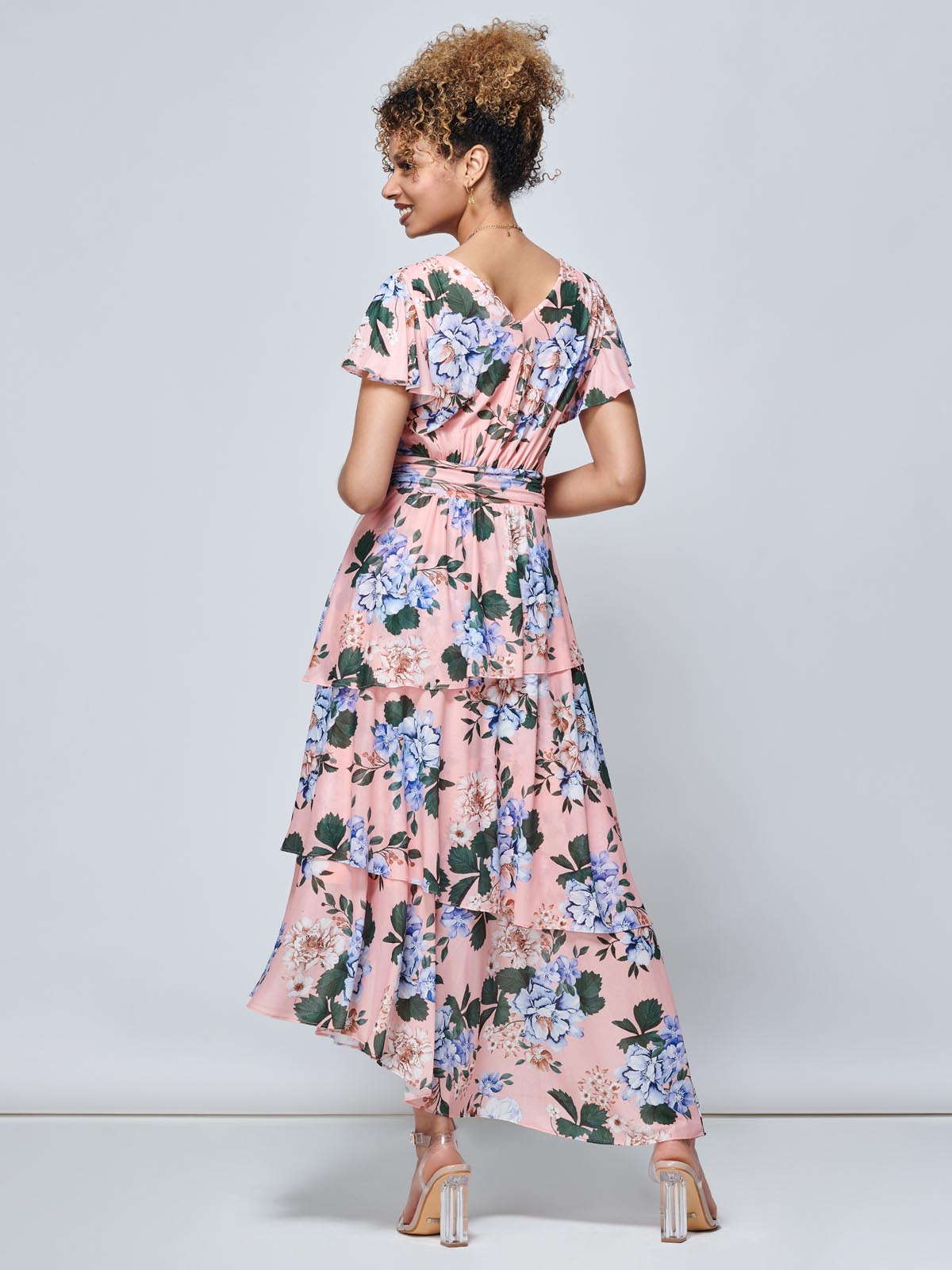 Danica Tiered Hem Mesh Maxi Dress, Pink Multi