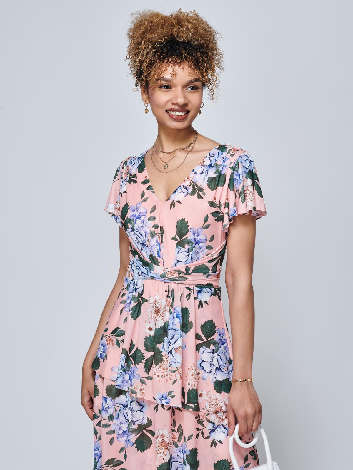 Danica Tiered Hem Mesh Maxi Dress, Pink Multi