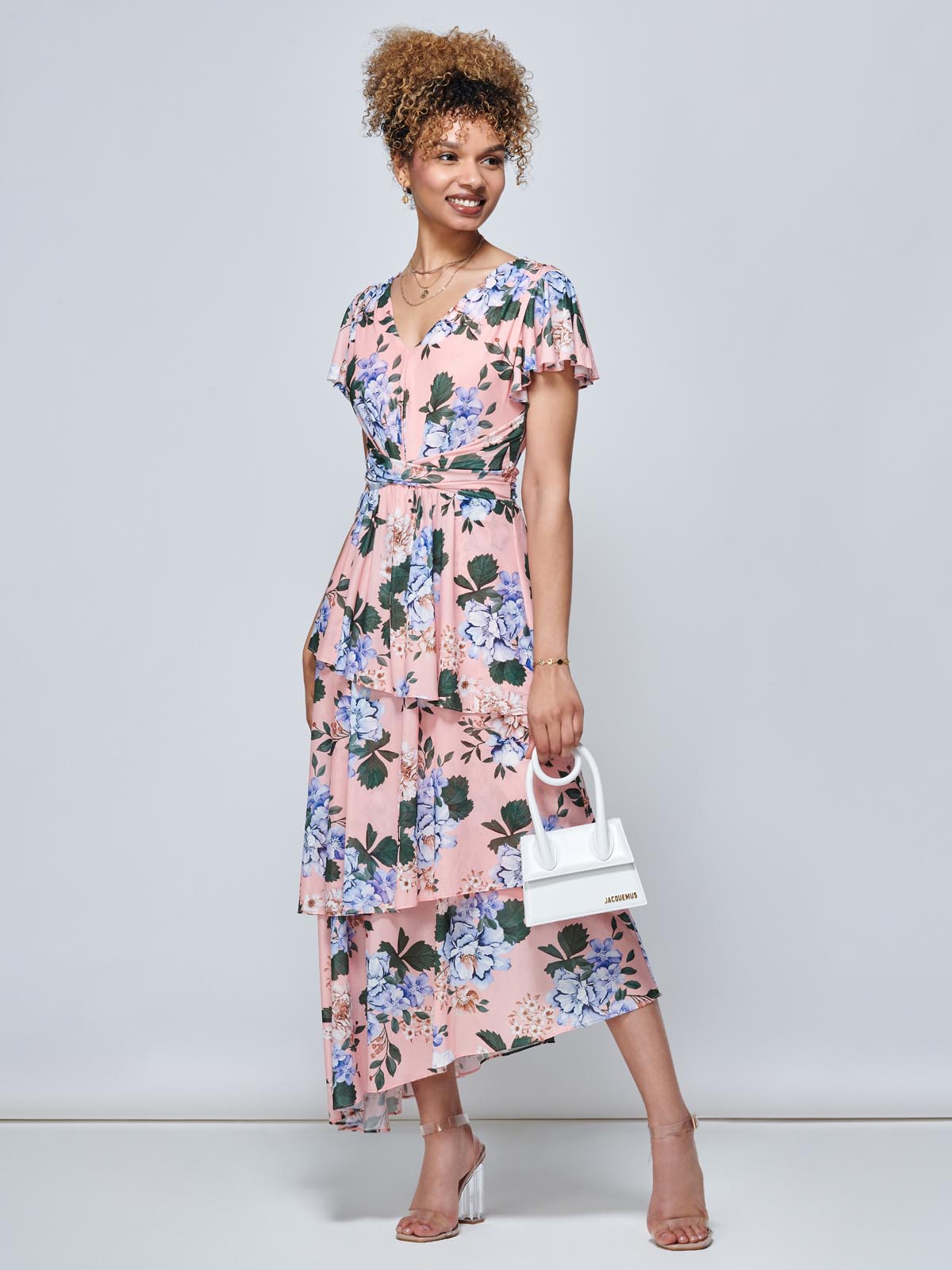 Danica Tiered Hem Mesh Maxi Dress, Pink Multi