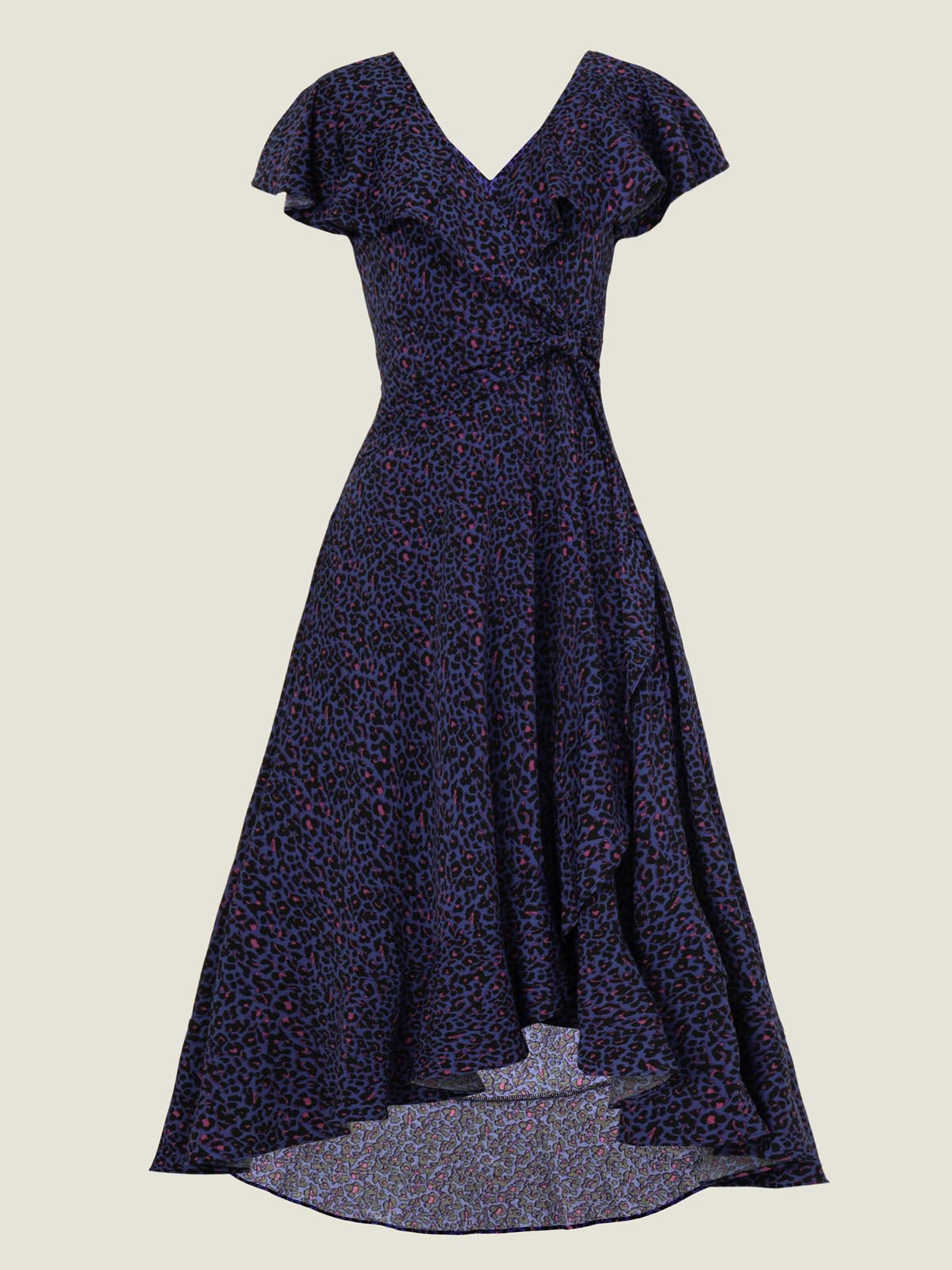 Luciana Frilly Dip Leopard Maxi Dress, Blue