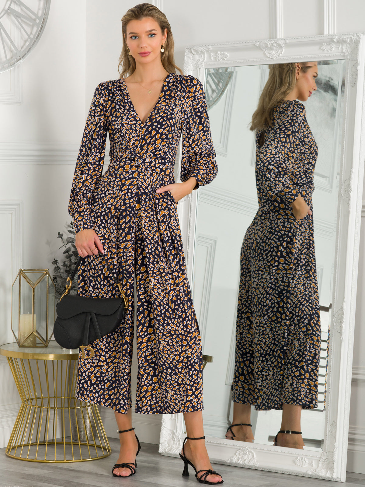 Kylie Long Sleeve Jumpsuit, Navy Animal