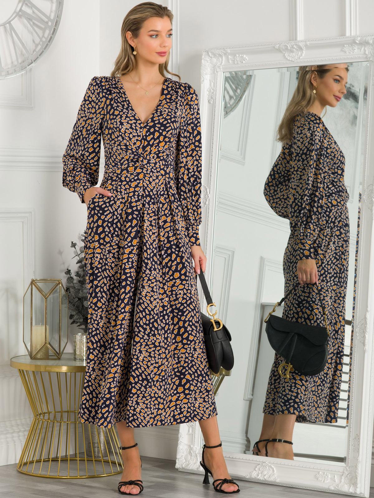 Kylie Long Sleeve Jumpsuit, Navy Animal