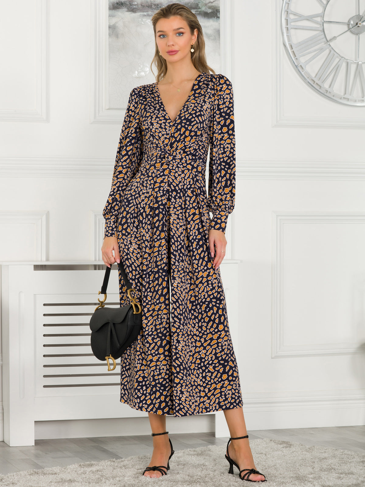 Kylie Long Sleeve Jumpsuit, Navy Animal