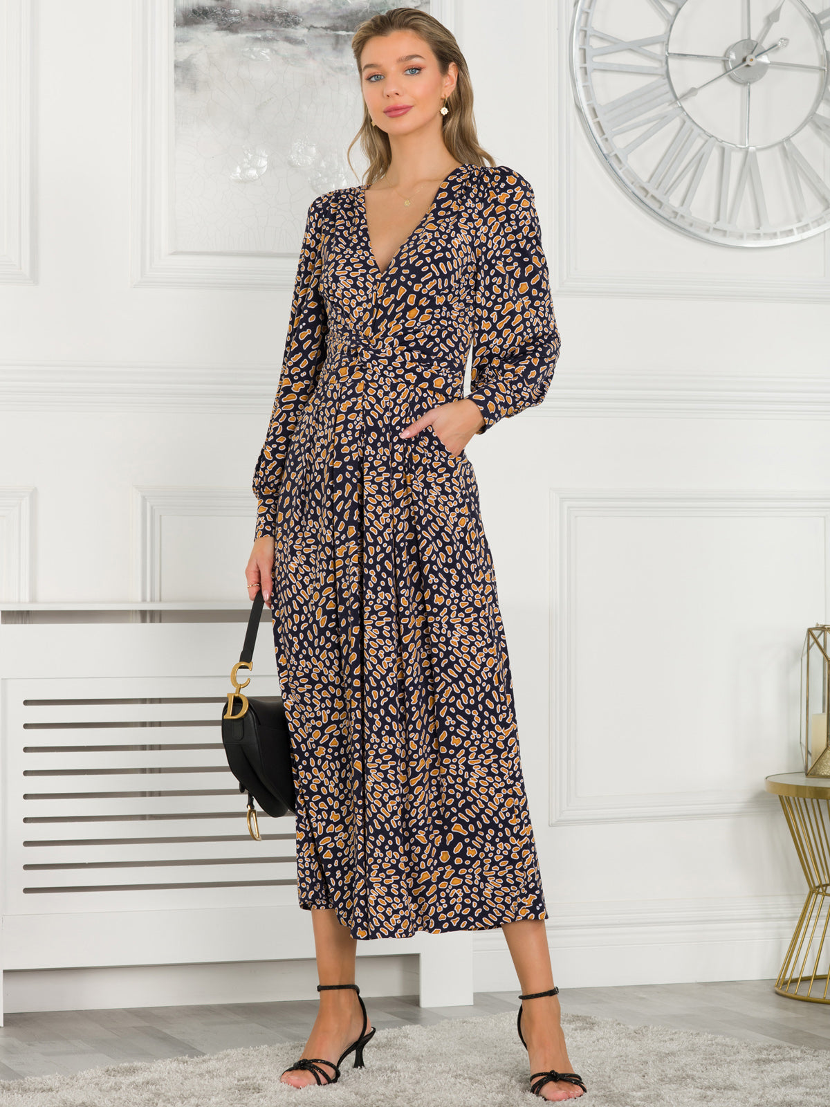 Kylie Long Sleeve Jumpsuit, Navy Animal