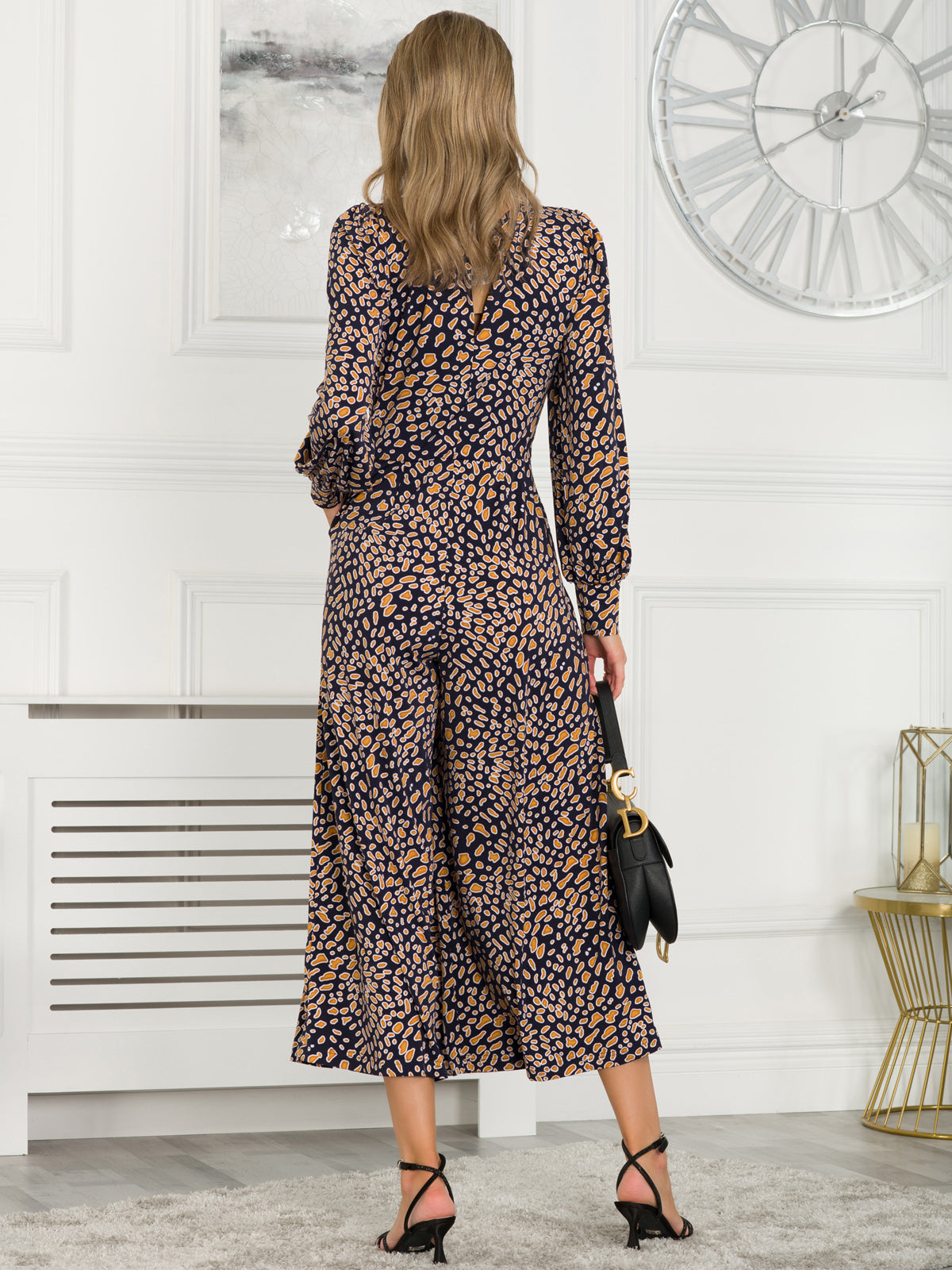 Kylie Long Sleeve Jumpsuit, Navy Animal