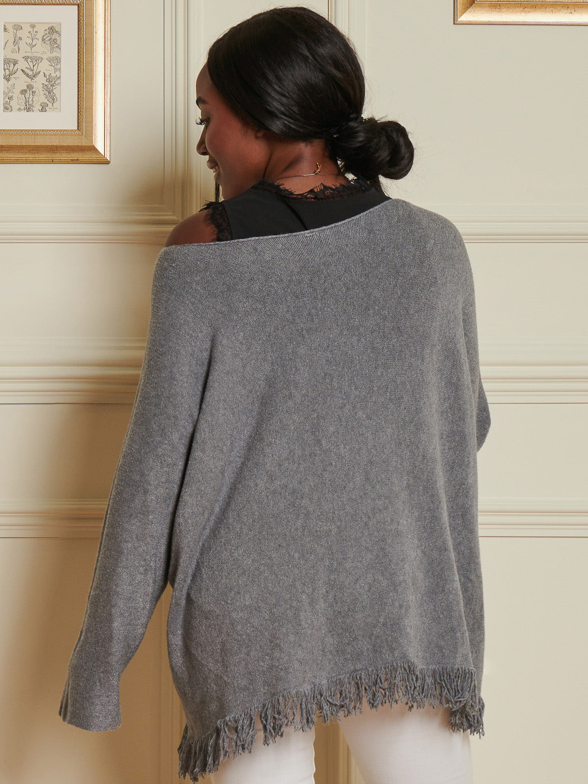 Made In Italy Knitted Fringe Detail Jumper, Grey