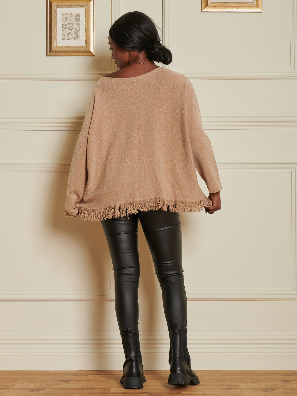 Made In Italy Knitted Fringe Detail Jumper, Khaki