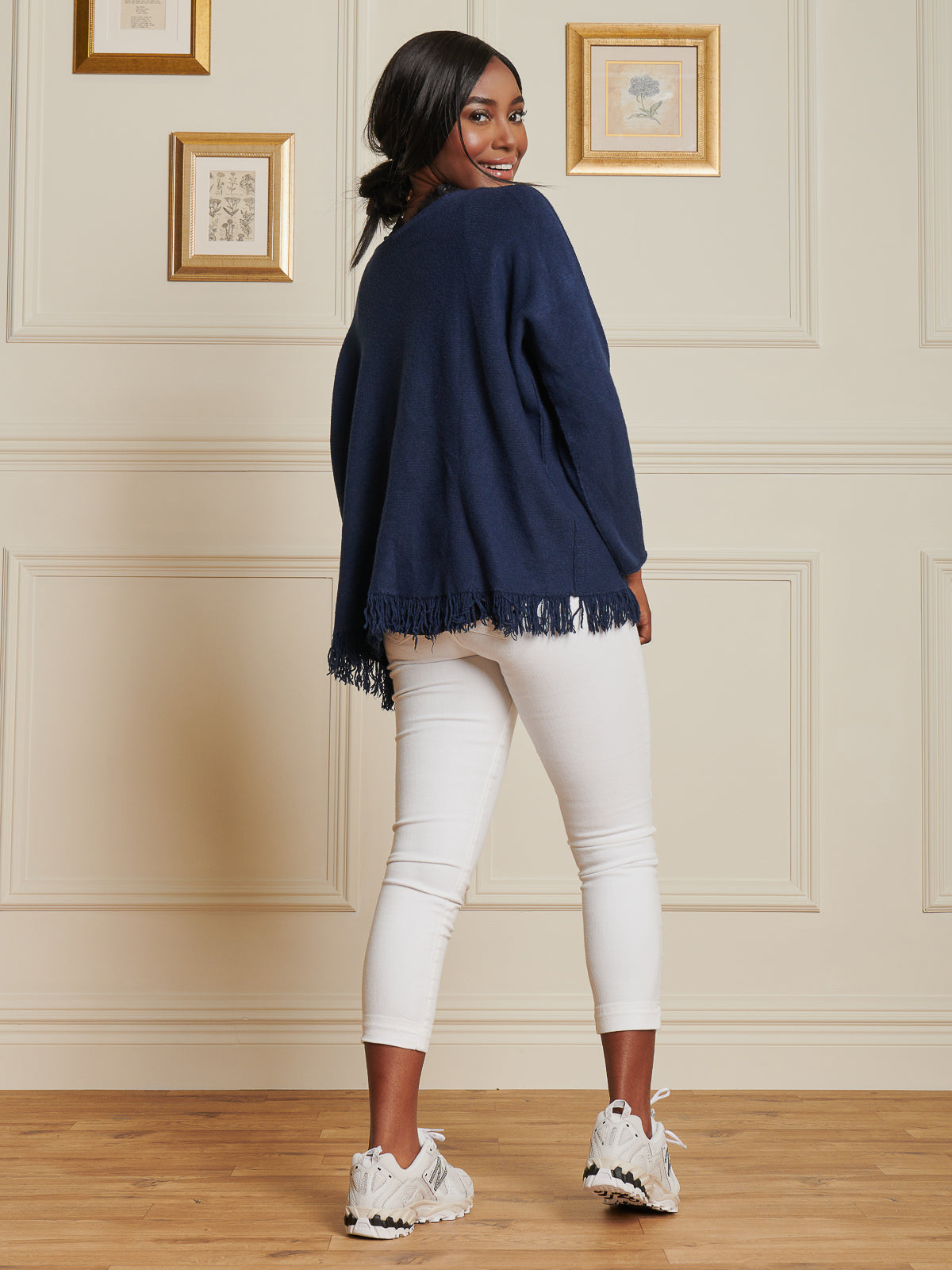 Made In Italy Knitted Fringe Detail Jumper, Navy