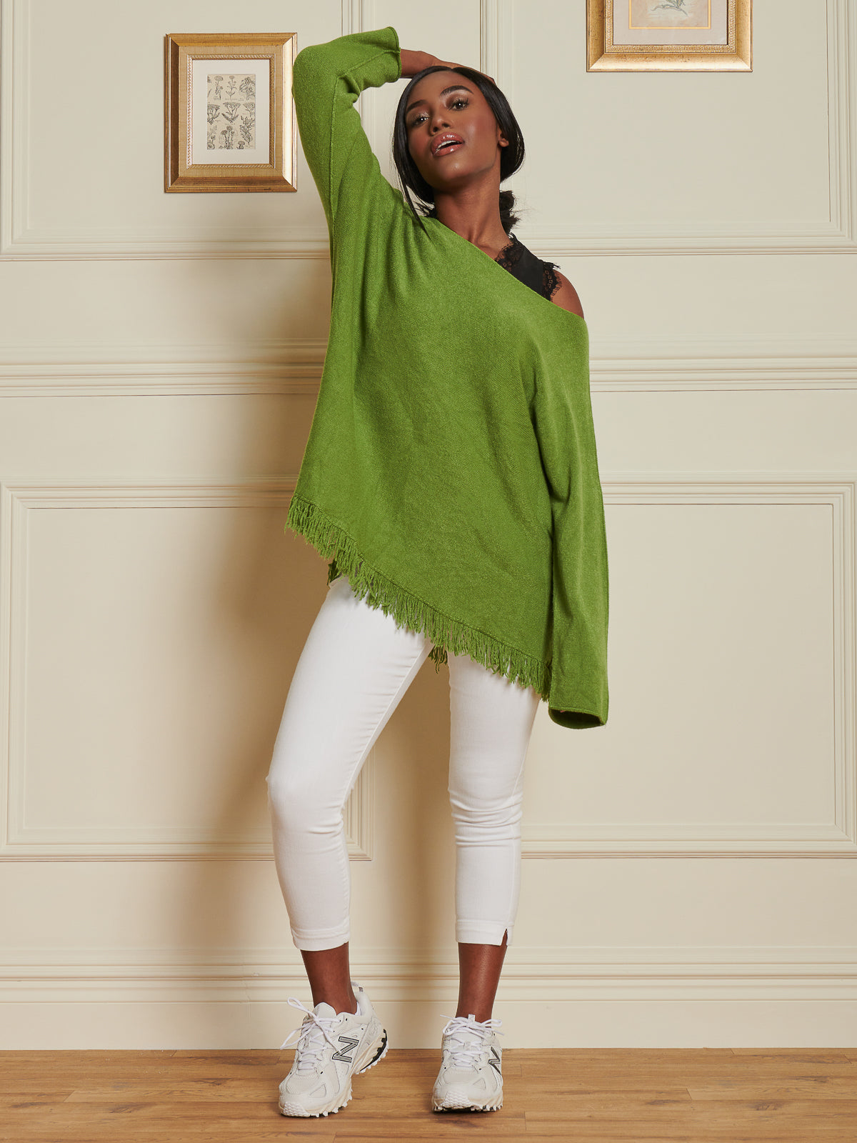 Made In Italy Knitted Fringe Detail Jumper, Olive Green