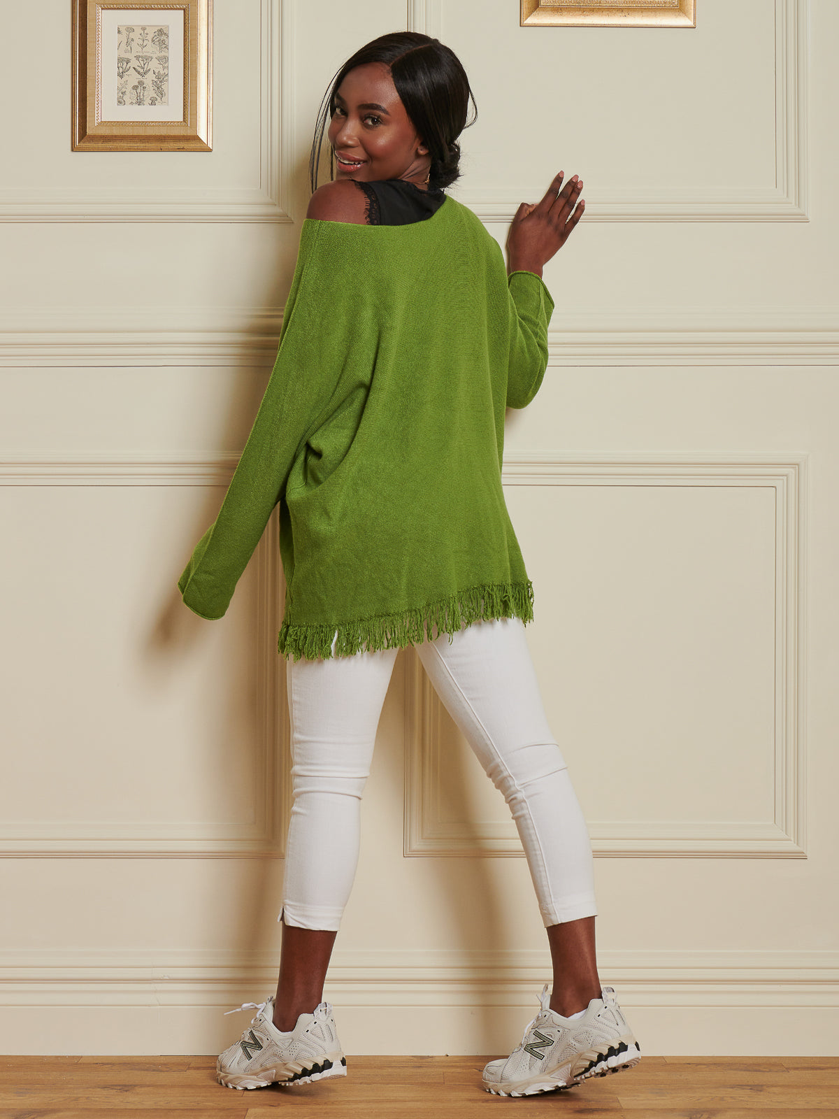 Made In Italy Knitted Fringe Detail Jumper, Olive Green