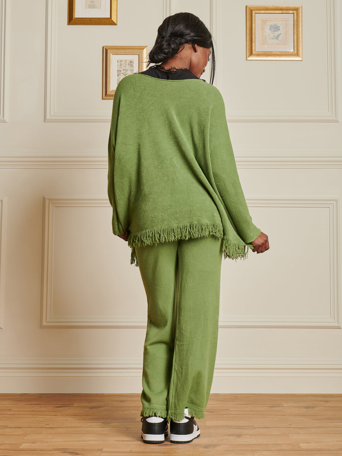 Made In Italy Knitted Fringe Detail Jumper, Olive Green