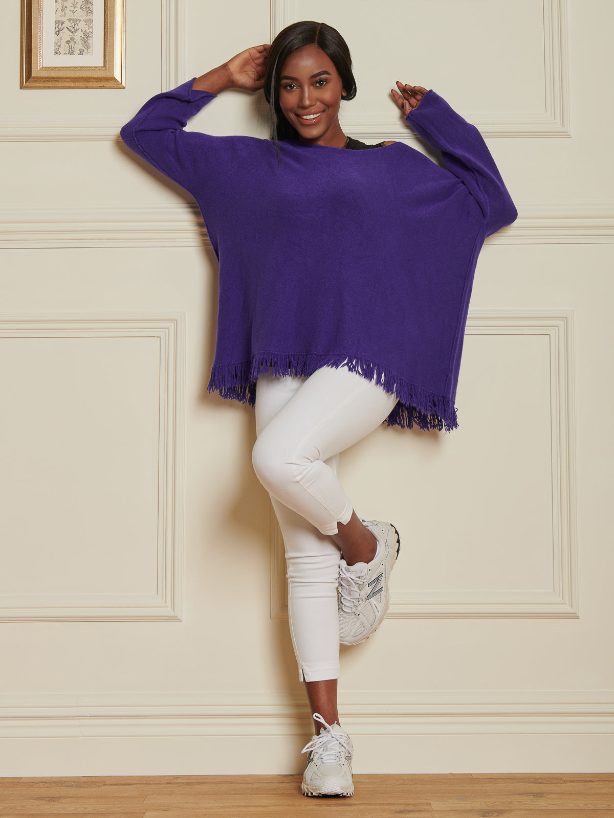 Made In Italy Knitted Fringe Detail Jumper, Purple