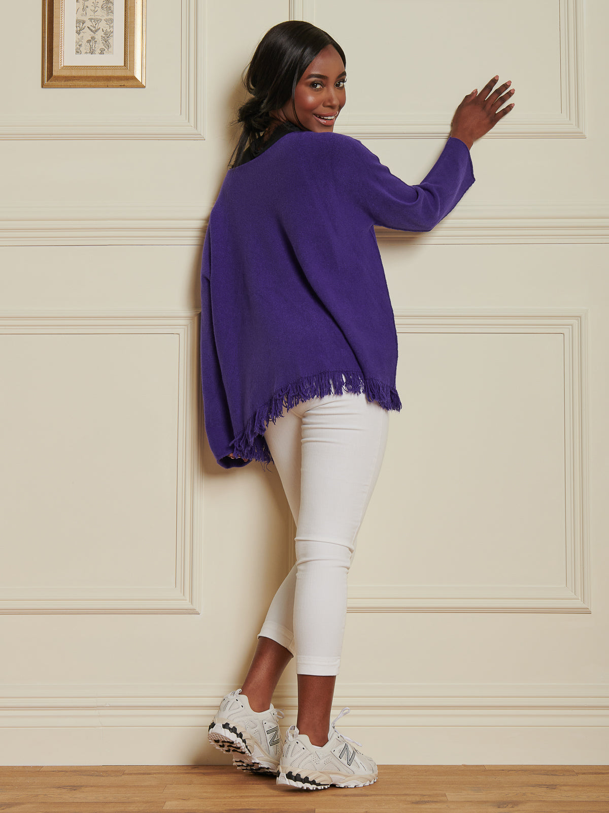 Made In Italy Knitted Fringe Detail Jumper, Purple